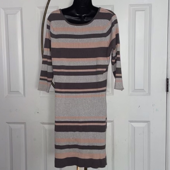 Say What? Dresses & Skirts - Say What Striped Metallic Sweater Dress